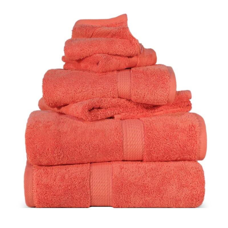 Blue Nile Mills Luxury 6-Piece Egyptian Cotton Towel Set, Thick Absorbent Bathroom Towels - Coral