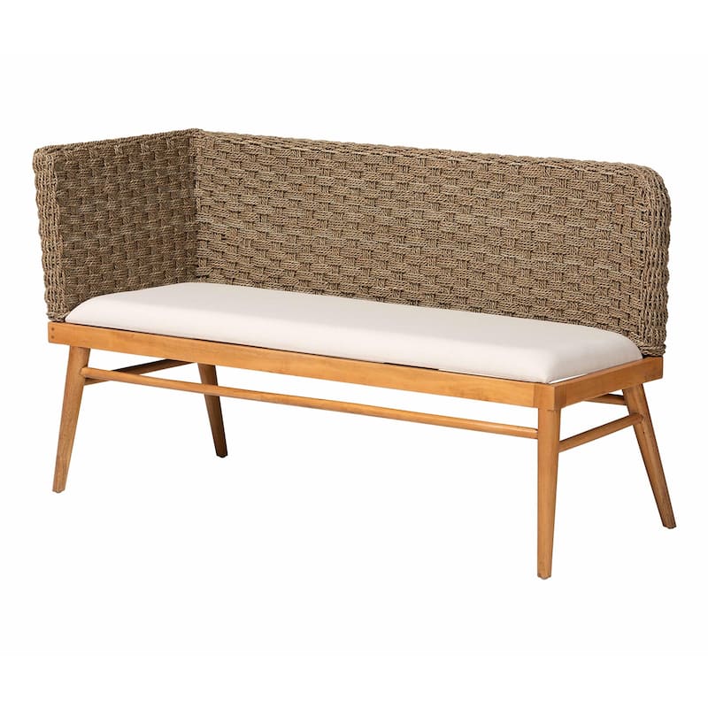 Denver Modern Bohemian Natural Seagrass and Acacia Wood Dining Nook Set