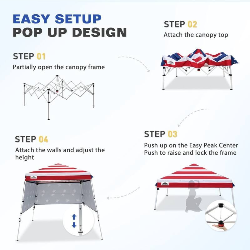 EAGLE PEAK Day Tripper 8x8 Aluminum Super-Lightweight Slant Leg Pop Up Canopy with 3 Removable Walls, Blue