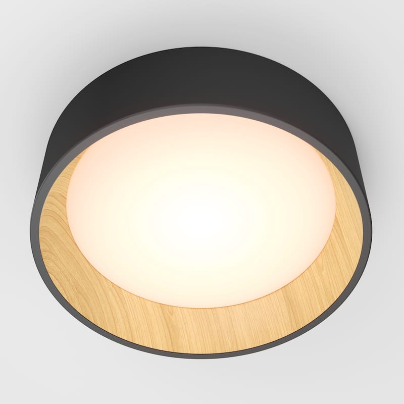 Artika Alton LED Flushmount, CCT, Black and Wood accent