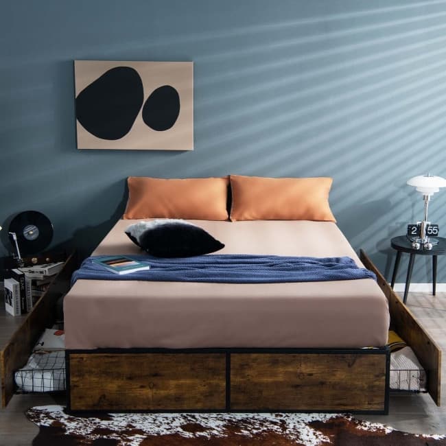 Metal Bed Frame with 4 Drawers