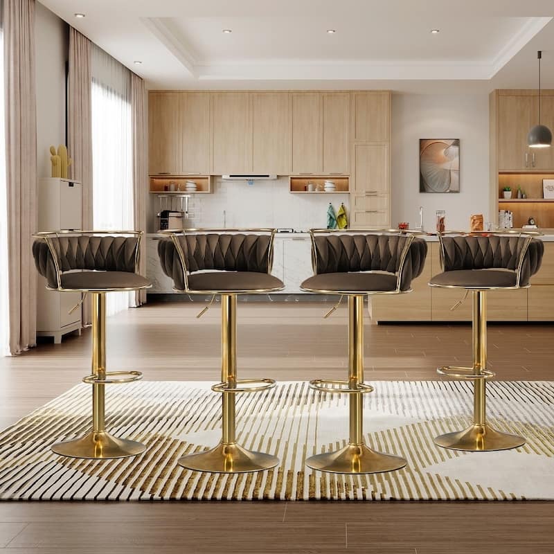 Modern Velvet 26" Adjustable Swivel Bar Stools (Set of 4)