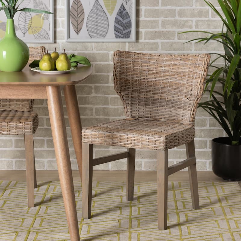 Enver Bohemian Natural Rattan &Mahogany Wood Dining Chair