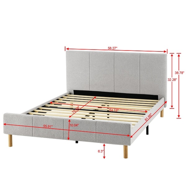 dimension image slide 3 of 6, Upholstered Platform Bed Frame, Soft Headboard, Wood Support, Grey or White