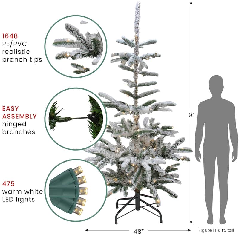 9' Green Flocked Nordmann Fir Artificial Christmas Tree Warm Clear LED - 9 Foot