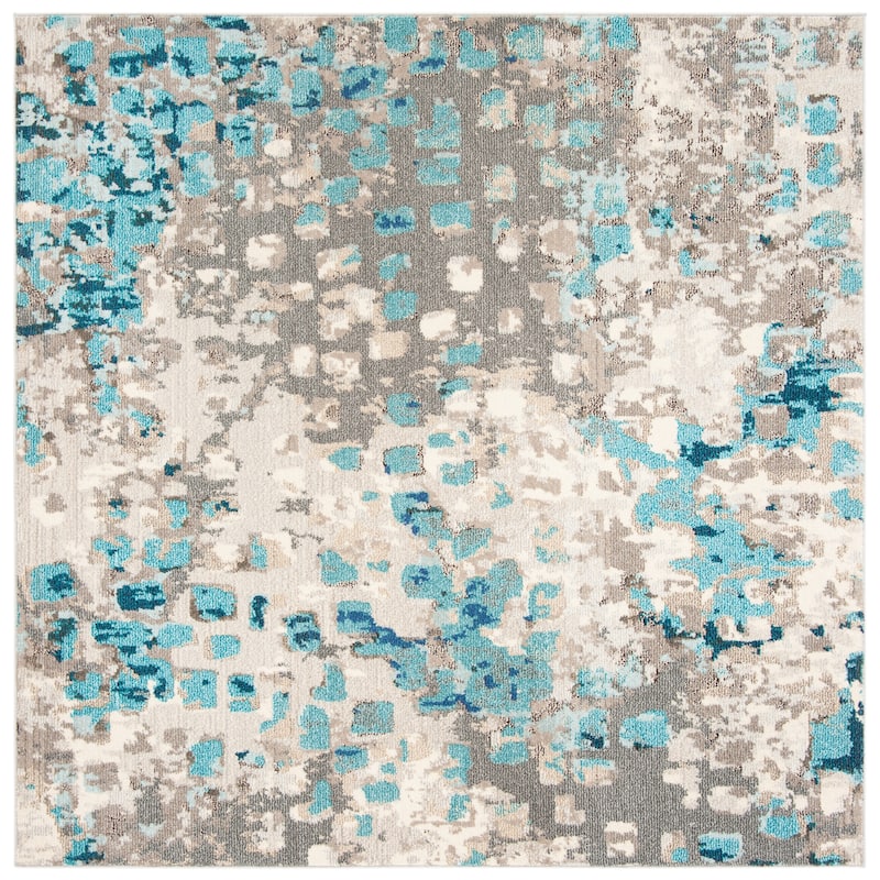 SAFAVIEH Madison Gudlin Modern Abstract Watercolor Rug - 9' x 9' Square - Grey/Blue