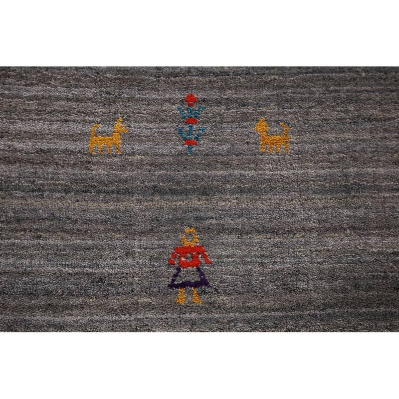 Silver Gray Striped Gabbeh Indian Area Rug Handmade Wool Carpet - 8'0"x 9'8"