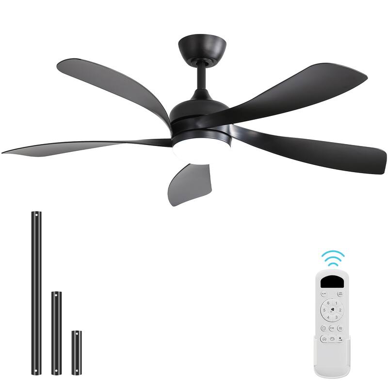 52"/66" Inch Ceiling Fan with Light,APP and Remote Control, Low Profile,Smart Optional - 52 Inch - (Non-smart)Black and Black ABS Blades