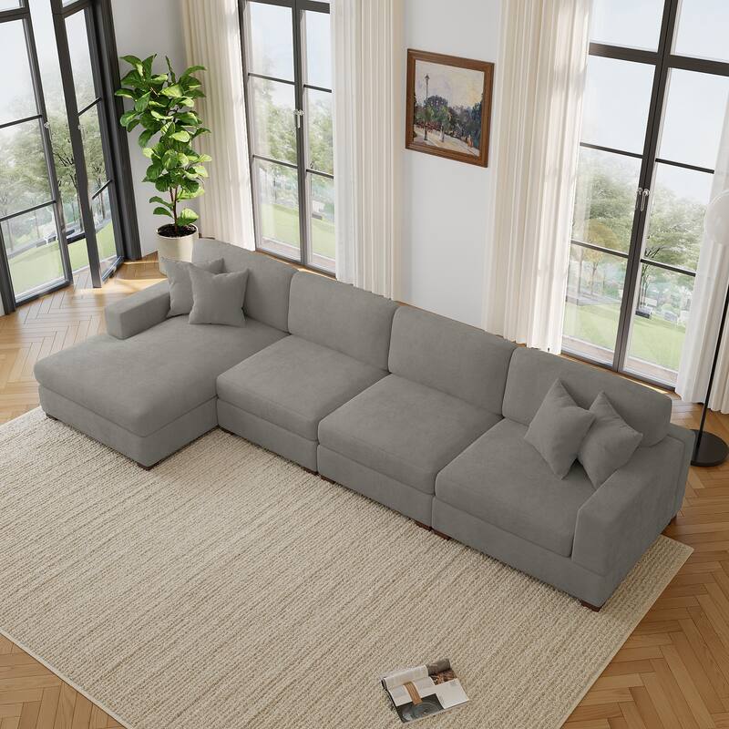 Oversized Modern Chenille L-shape Modular Sectional Sofa with Chaise