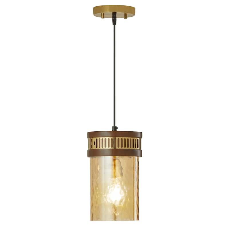 Glinda River of Goods Amber, Gold, and Brown Glass, Metal, and Wood 6.5-Inch Pendant Light with Adjustable Hanging Cord - 6.5"x 6.5"x 13/72" - Irridescent Amber/Gold/Brown