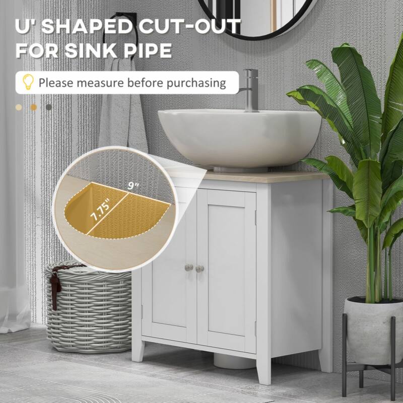 Pedestal Sink Storage Cabinet, Under Sink Cabinet, Bathroom Vanity Cabinet with U-Shape and Adjustable Internal Shelf, White