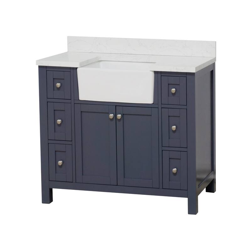 KitchenBathCollection Yorkshire 42" Farmhouse Bathroom Vanity with Engineered Marble Top