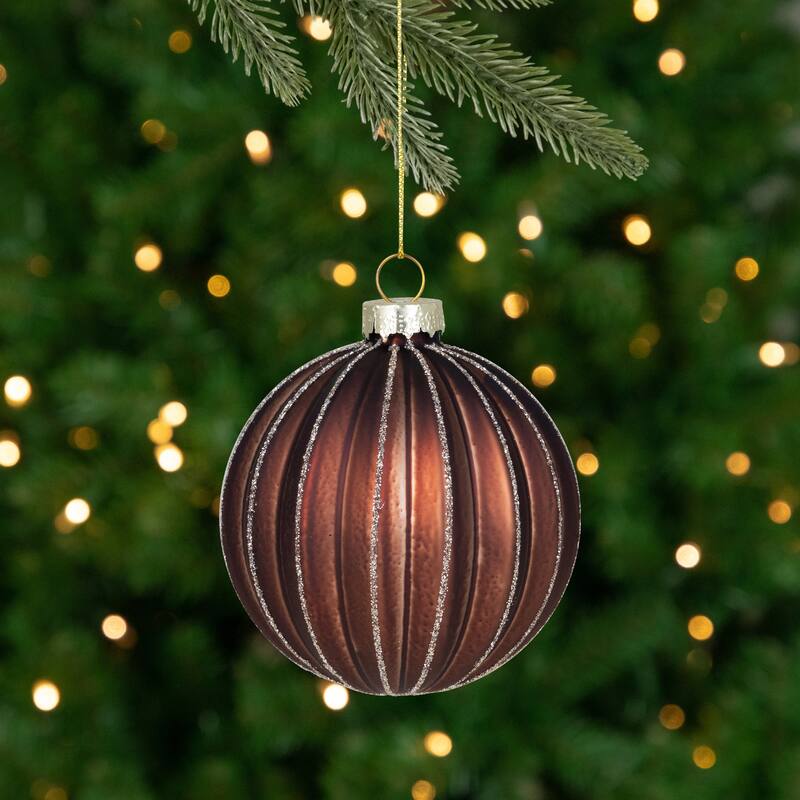 4ct Champagne Chocolate Glittered Ball Christmas Ornaments 3" 80mm