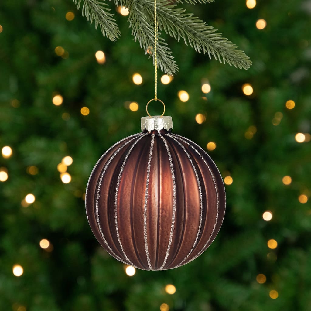 4ct Champagne Chocolate Glittered Ball Christmas Ornaments 3" 80mm