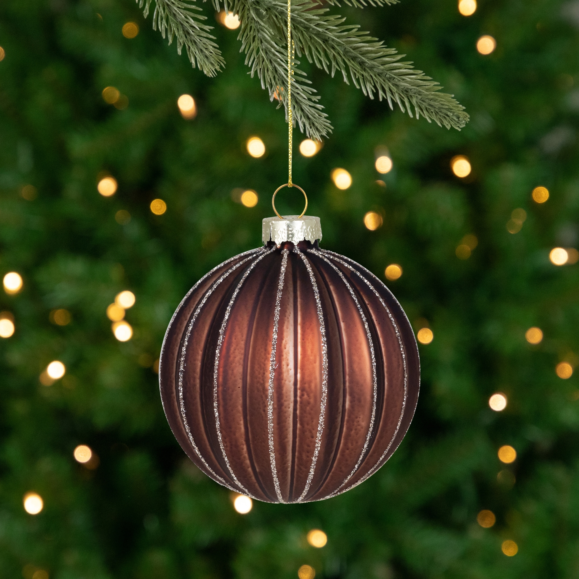 4ct Champagne Chocolate Glittered Ball Christmas Ornaments 3" 80mm