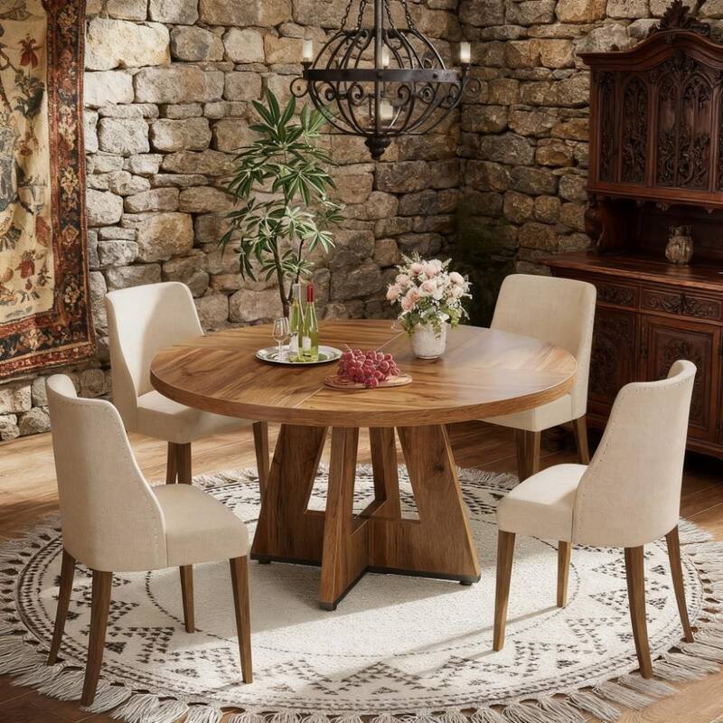 47 Inch Wood Dining Table Round Dining Table (Just 1pcs Dining Table) - Walnut