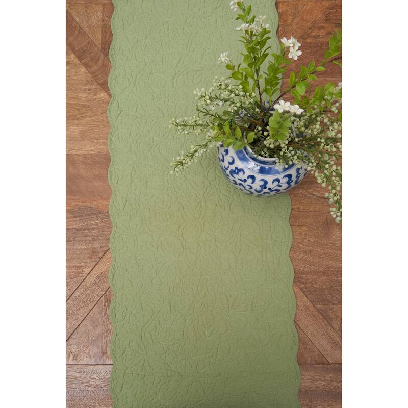51" x 14" Christiana Sweet Pea Floral Reversible Machine Washable Quilt Table Runner - Green