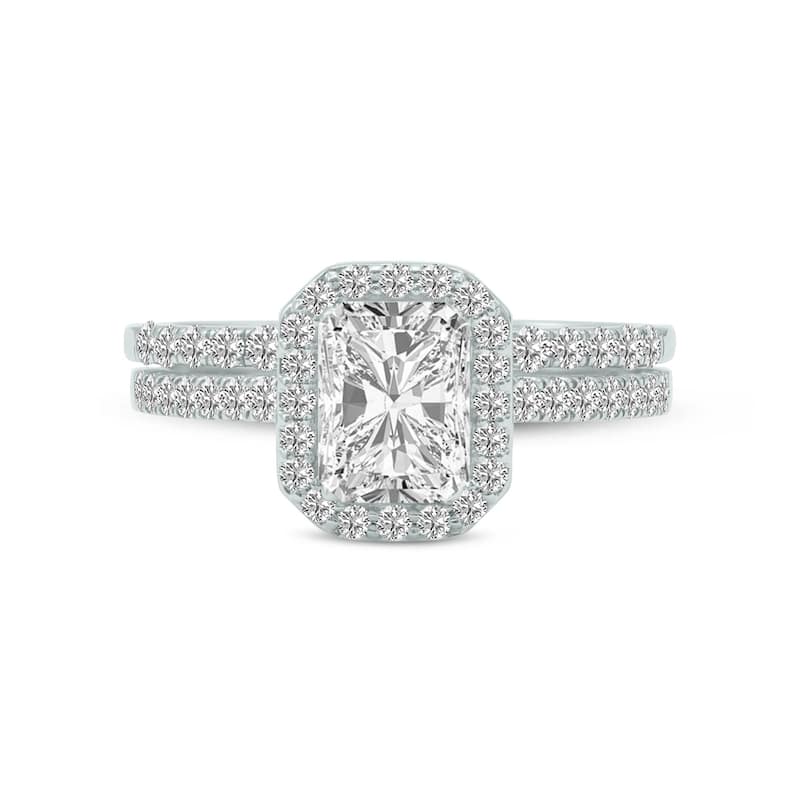 Marquee 1 3/4 Carat TW Center Radiant Shape Lab Grown Diamond Halo Bridal Set in 14Karat White Gold