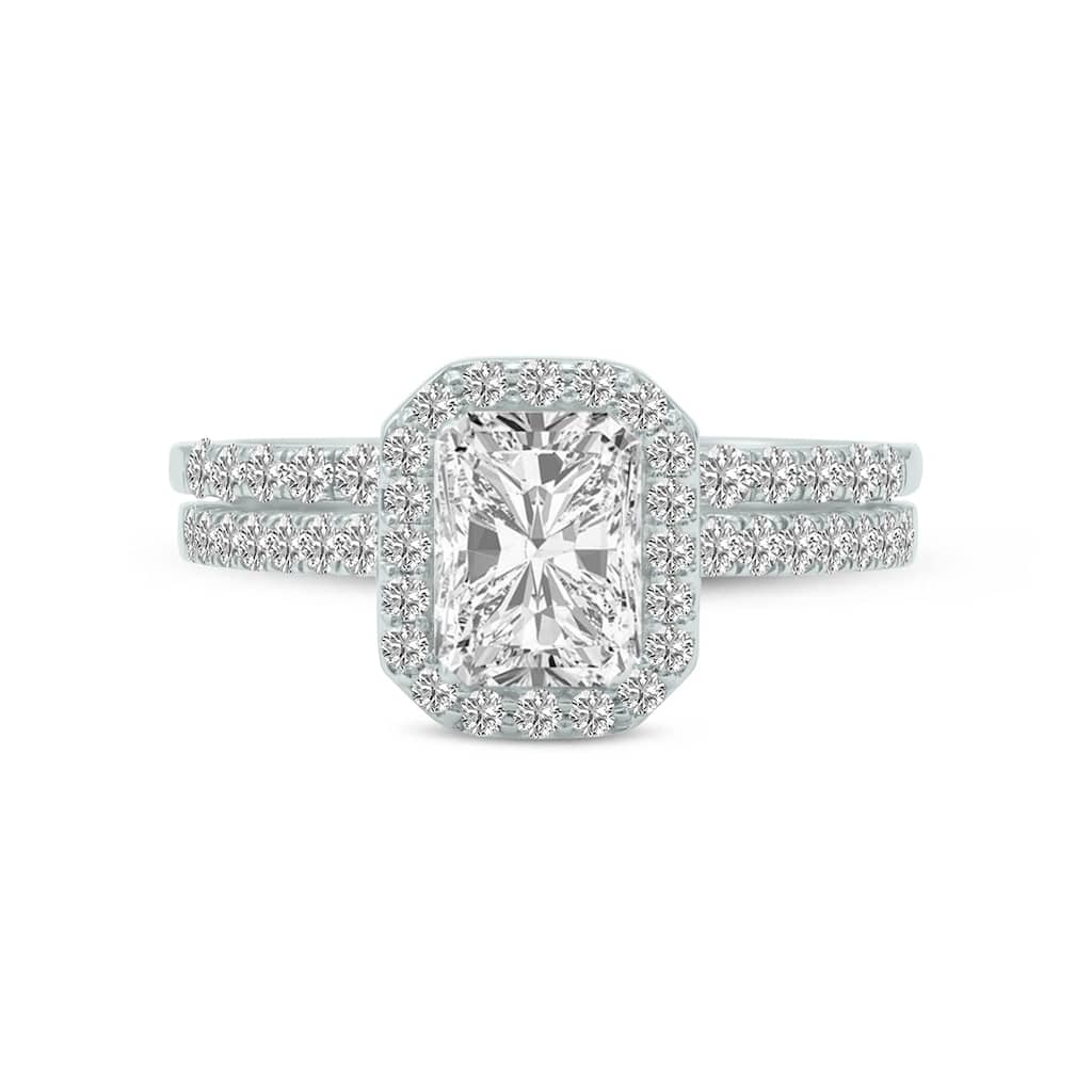 Marquee 1 3/4 Carat TW Center Radiant Shape Lab Grown Diamond Halo Bridal Set in 14Karat White Gold
