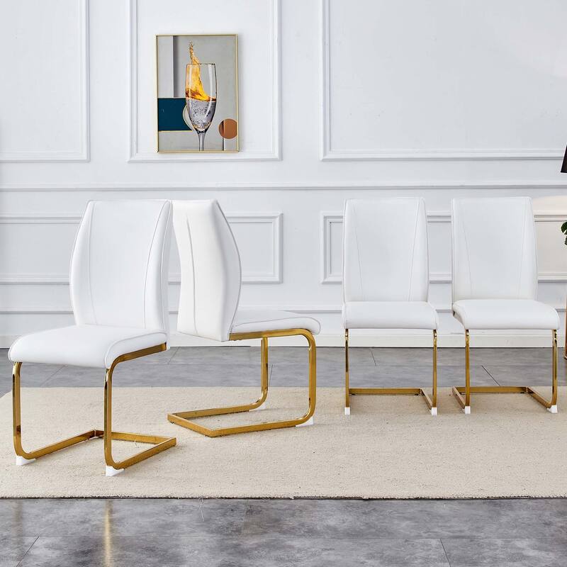 Set of 2 PU Material High Resilience Dining Chair with Arched Metal Gold Leg