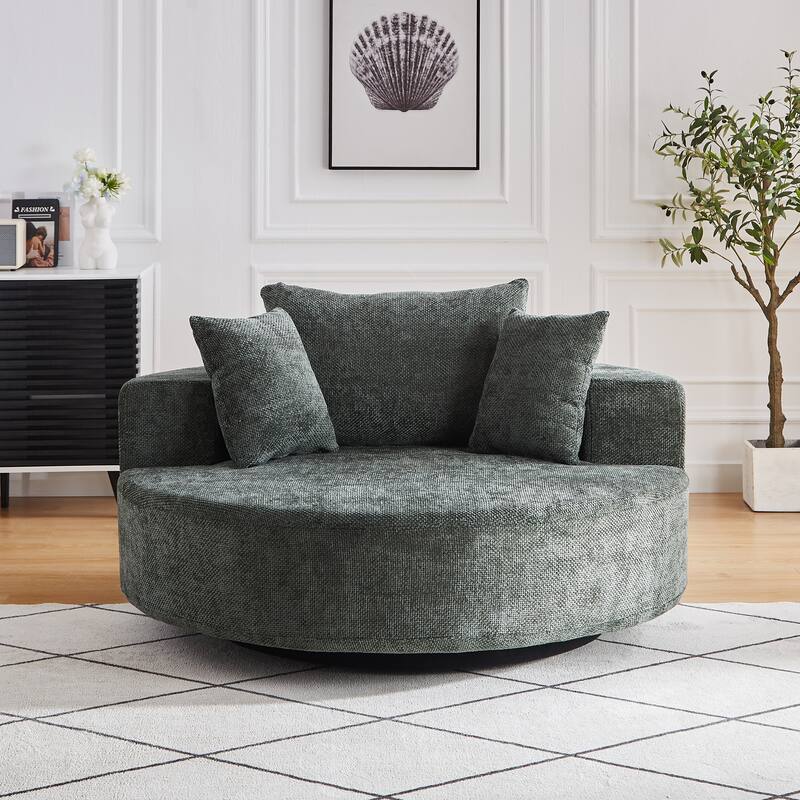 360 Degree Swivel Sofa Chair with Backrest Pillow for Livingroom 55'' Chenille Single Sofa, Round Fluffy Sleeper Sofa