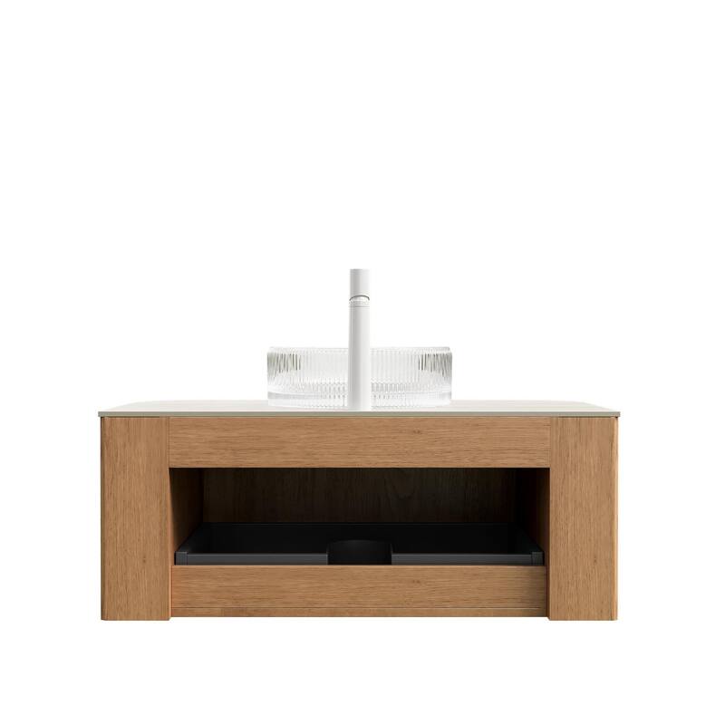 Floating Bathroom Vanity with Transparent Round Glass Basin