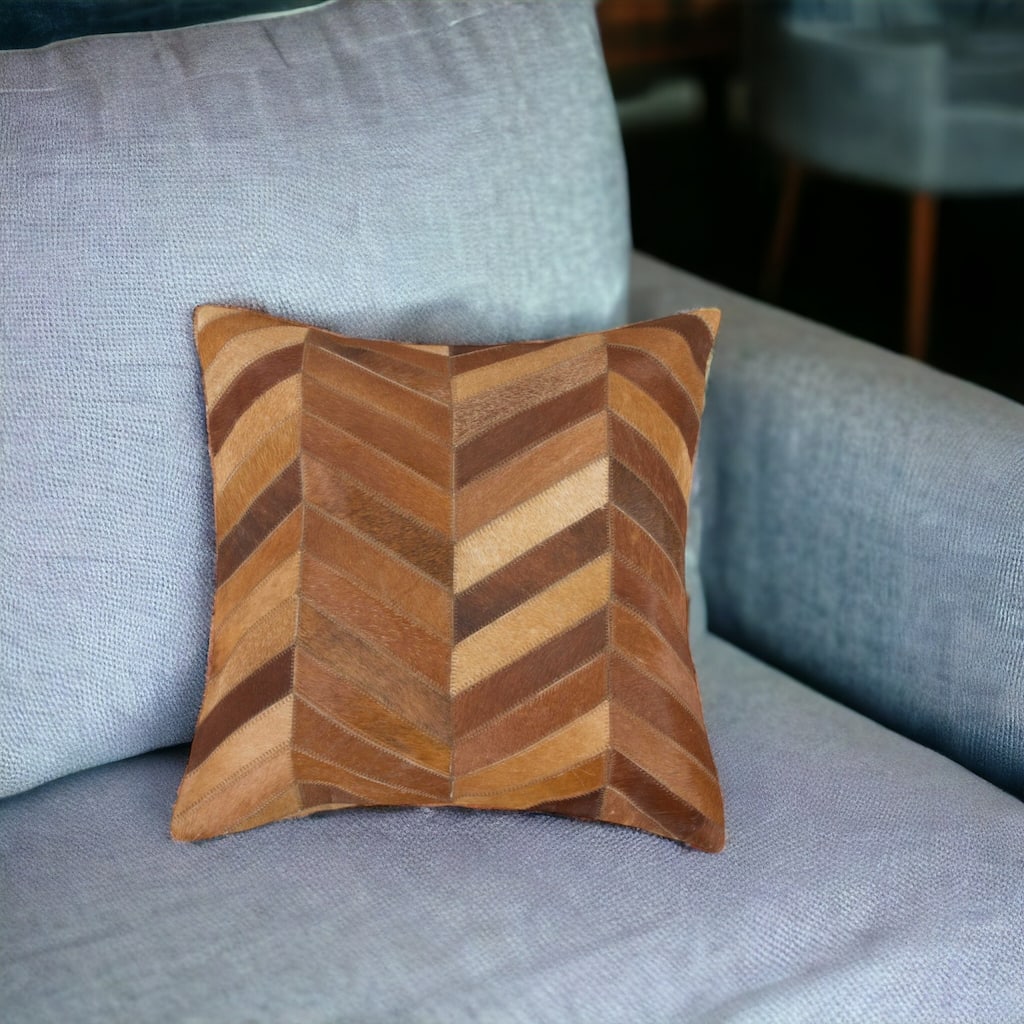 18" Tan Cowhide Throw Pillow