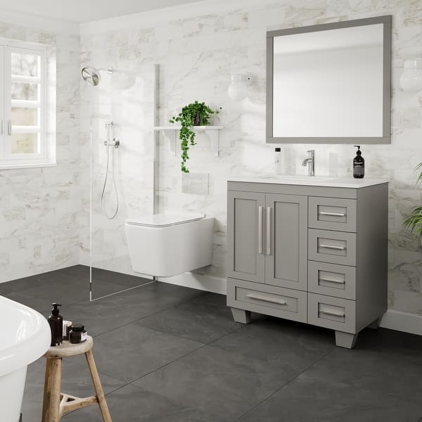 Eviva Loon 30 in. W x 22 in. D x 34 in. H Bathroom Vanity in Espresso with White Carrara Quartz Top with White Sink