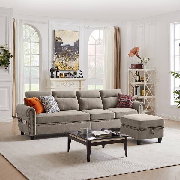 106.69" 4 Seater L Shaped Reversible Sectional Sofa with Side Storage Bags