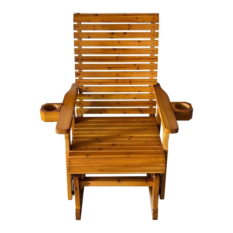 Fortune Candy Patio Glider for One Person, with Horizontal Slat Back, Cup Holder & Deep Contoured Seat – 600 lb