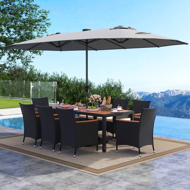 Gymax Set Of 11 Patio Dining Set w/ 15ft Double-Sided Patio Umbrella
