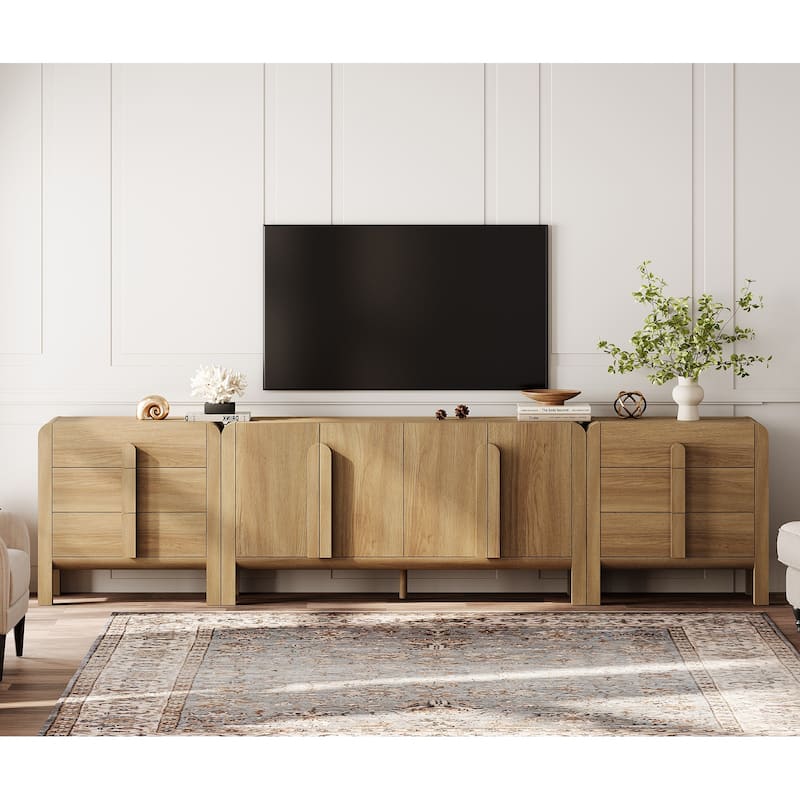 WAMPAT Modern TV Stand For Tvs Up To 120 Inch, 3 In 1 Entertainment Center With Adjustable Shelves And 6 Drawers - Walnut
