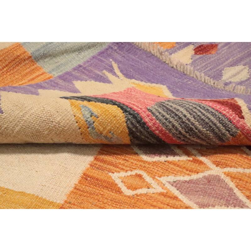 Hand Woven Oriental 100% Wool Carpet Southwestern Tribal Multi-Colored Kilim Area Rug - 7' 9'' X 4' 8''