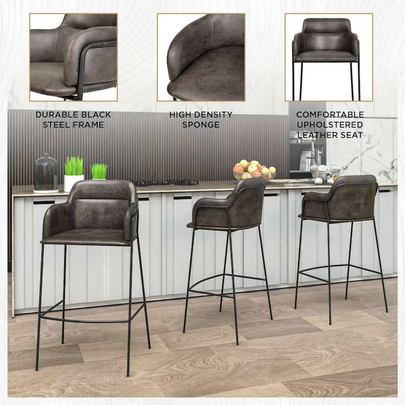 LeisureMod 40" Velvet Upholstered Bar Stool - Counter Height Bar Stool with Stainless-Steel Frame and Footrest for Home Bar