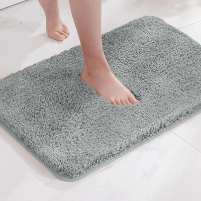 Large 2 Piece Light Grey Microfiber Soft Thick Plush Bath Mat Set