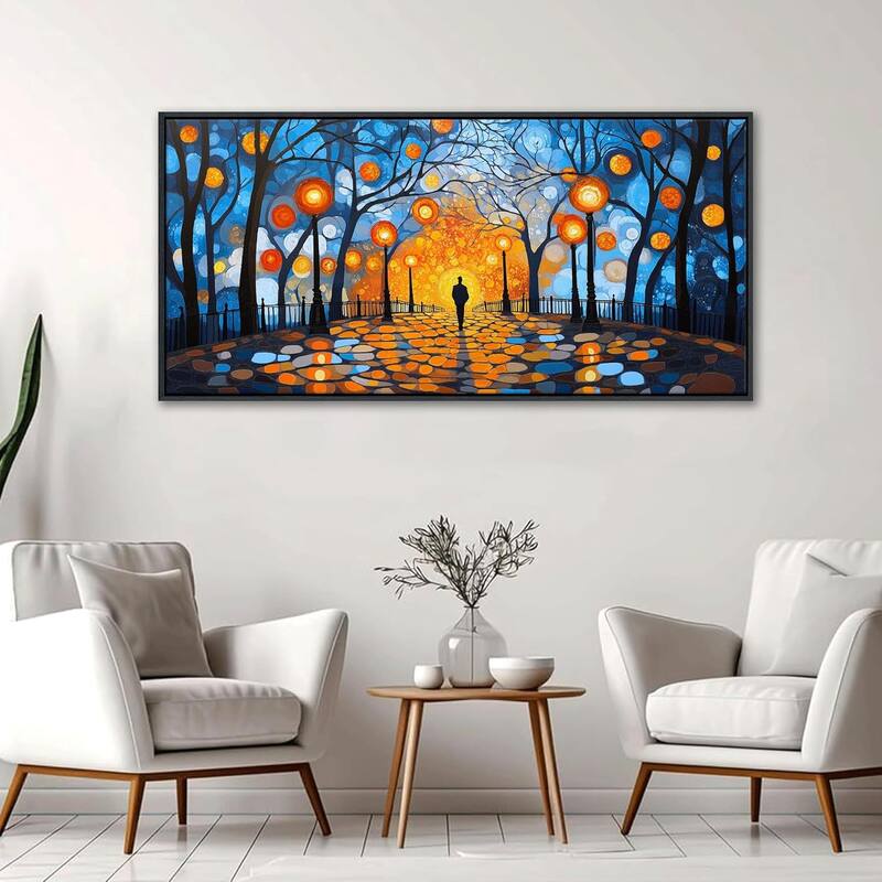 Abstract Night Scene Street Lights Wall Pictures Orange Halo
