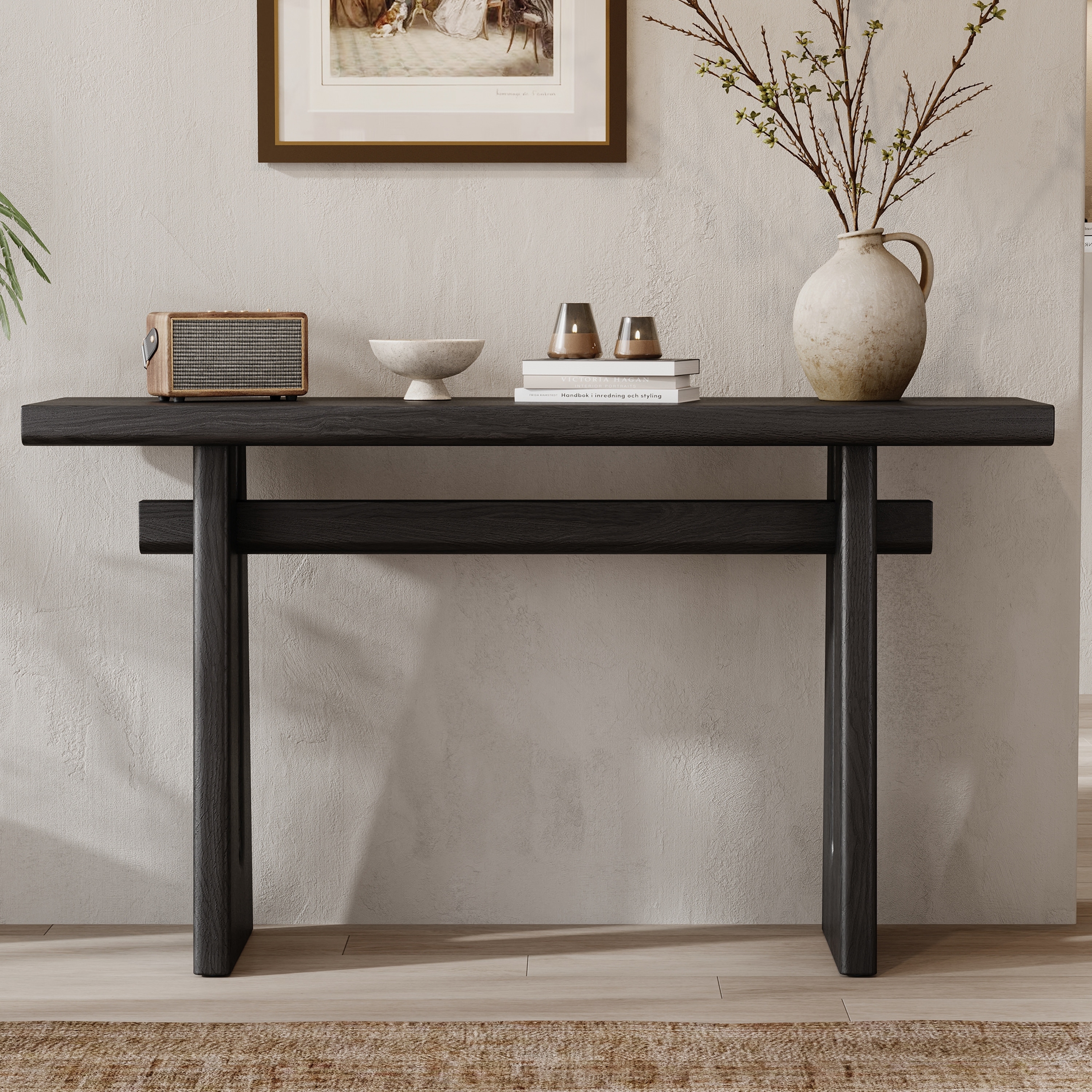 Black Console Table Hallway Table with Sled Legs, Rustic Entryway Table Side Table Accent Table for Living Room