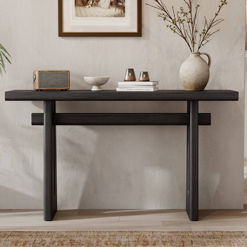 Black Console Table Hallway Table with Sled Legs, Rustic Entryway Table Side Table Accent Table for Living Room - Black