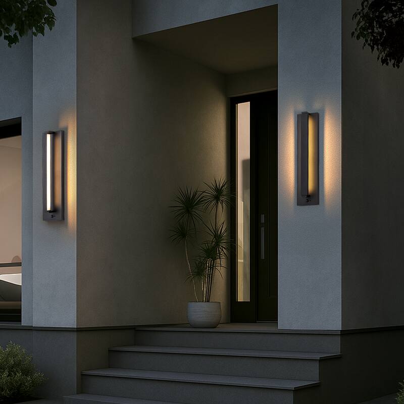 Modern Motion Sensor Outdoor Wall Light Integrated LED Wall Sconce Matte Black Iron Exterior Light Fixture for Porch Garage