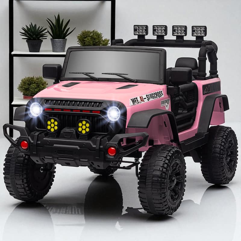 12V Ride-On Truck for Kids, Electric Car with Parent Remote, 4 Suspension Wheels, Music, LED Lights - Pink