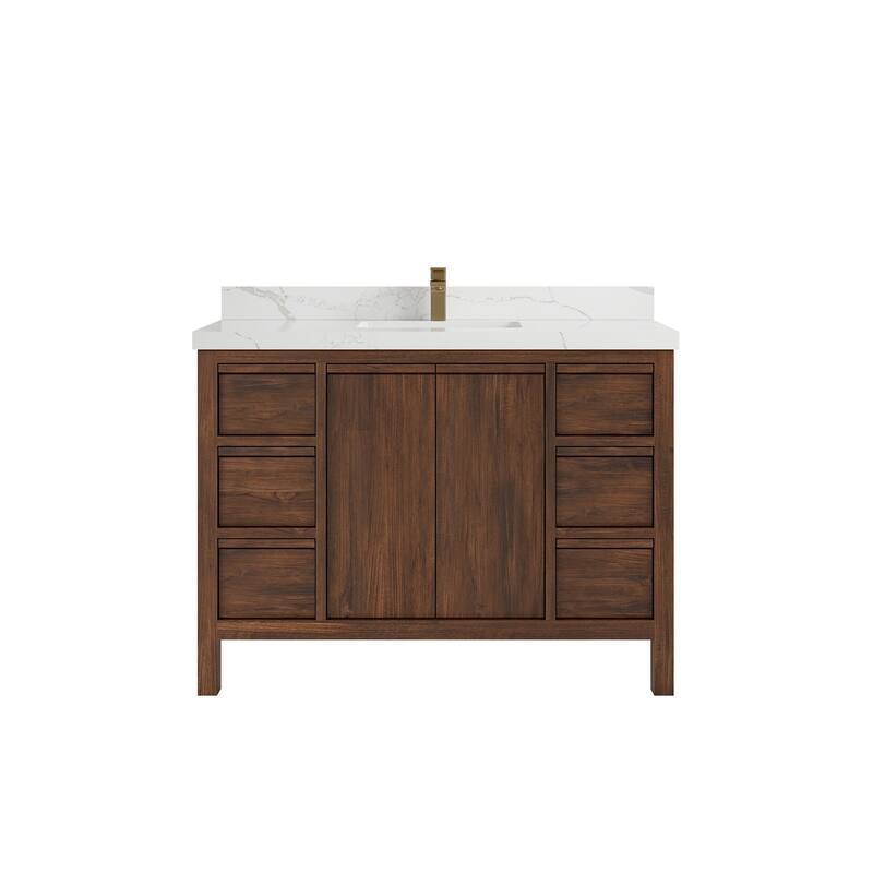 Willow Collections 48 in. W x 22 in. D Elizabeth Solid Teak Single Sink Bathroom Vanity with Countertop - 2" Calacatta Laza - Dark Walnut