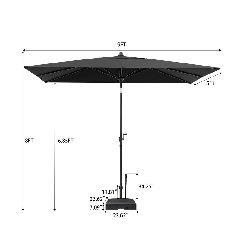 9 x 5 FT Patio Outdoor Rectangular Market Umbrella with Square Base Stand