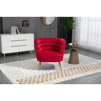 Modern Velvet Accent Chair Comfy Barrel Chair for Living Room and Bedroom, Single Sofa Arm Chair with Golden Feet