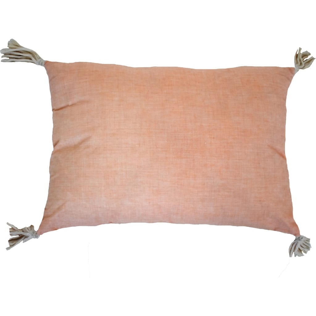 HomeRoots 13" X 18" Peach And White Damask Zippered Polyester And Cotton Blend Throw Pillow With Tassels