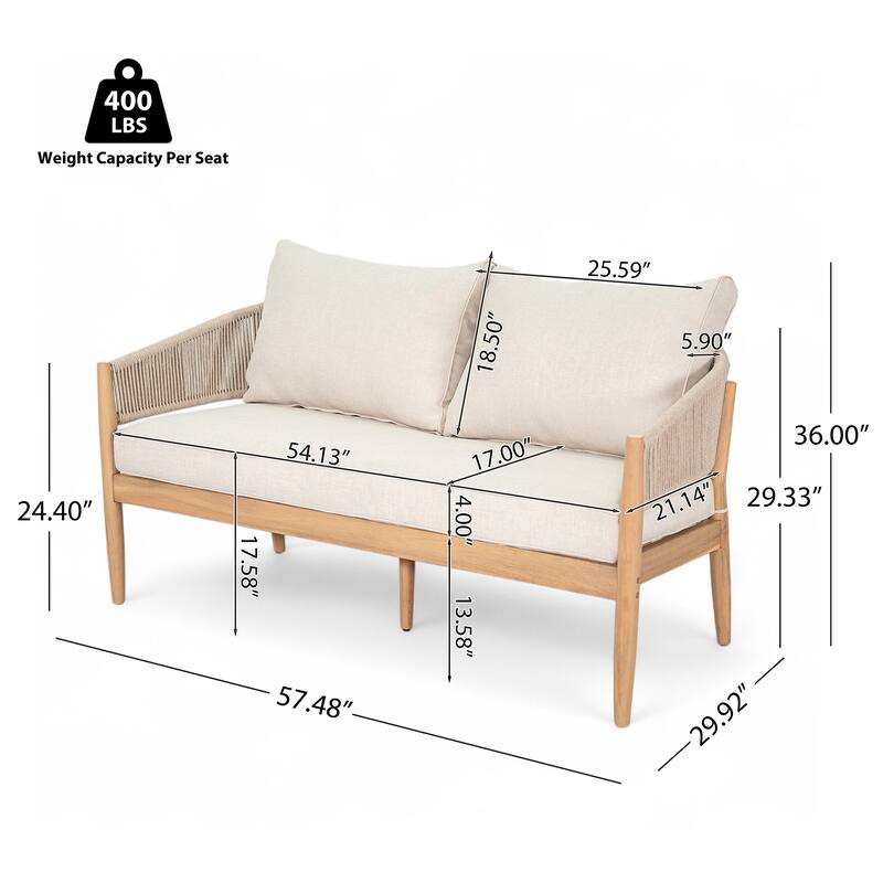 Roomfitters Verona Outdoor Acacia Wood Loveseat with Rope Detail