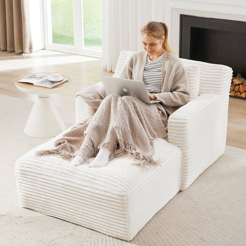Corduroy Upholstery Cloud Modular Sectional Sofa with Chaise and Pillows, All-Foam Compression Design