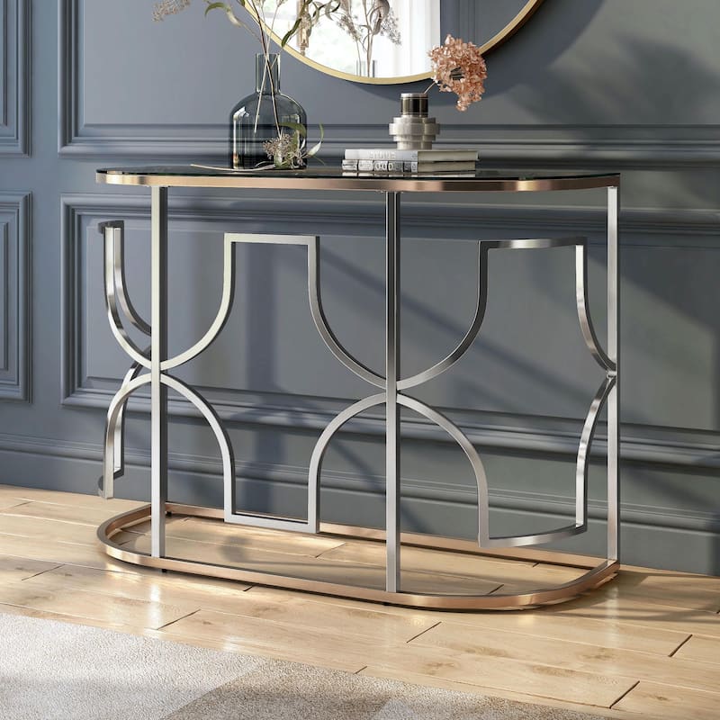 Ders Glam Chrome and Gold Plating Tempered Glass Top 3-Piece Coffee Table Set by Furniture of America