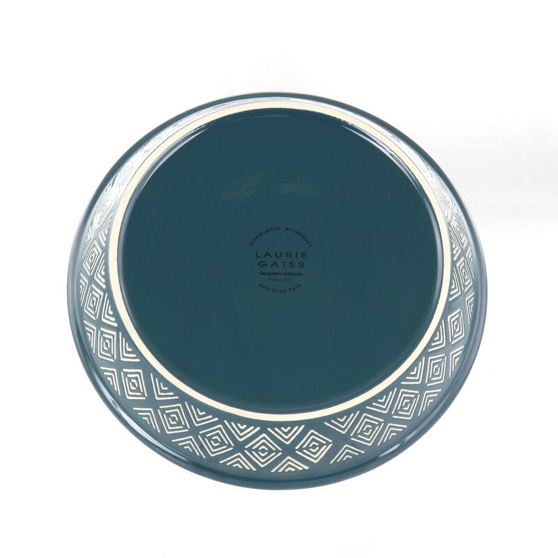 Laurie Gates 10 Inch Wax Relief Stoneware Tierra Pie Dish in Blue