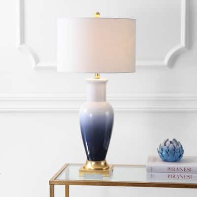 Carter Dye 31.5" Ceramic LED Table Lamp, White/Navy by JONATHAN Y