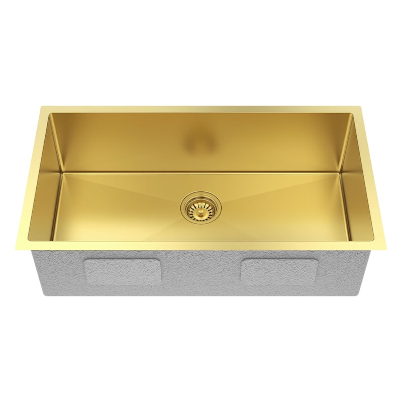 HomeRoots 10" X 33" Gold Stainless Steel Undermount Kitchen Sink - 33.00 in. x 10.00 in. x 18.00 in.